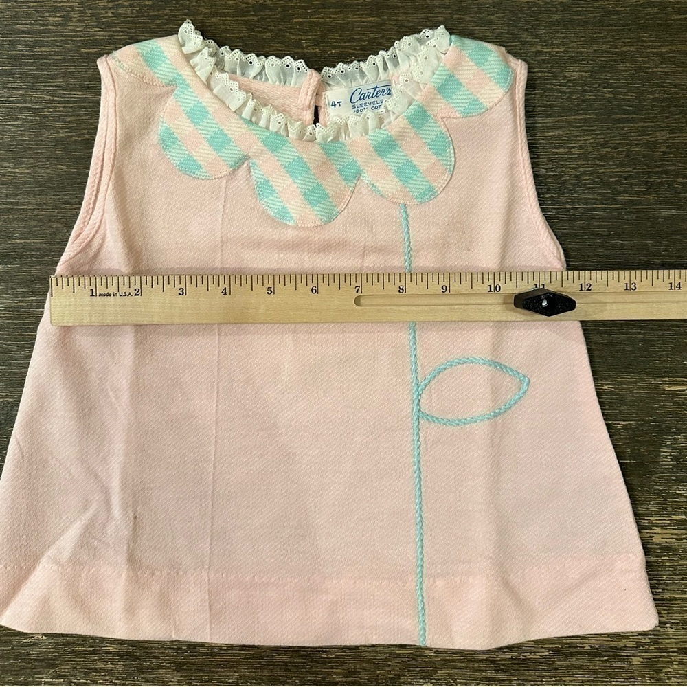 VTG Carter’s 60s/70s Baby/Toddler 4T Set Girls Gingham Summer Outfit Pink Blue - Picture 9 of 9